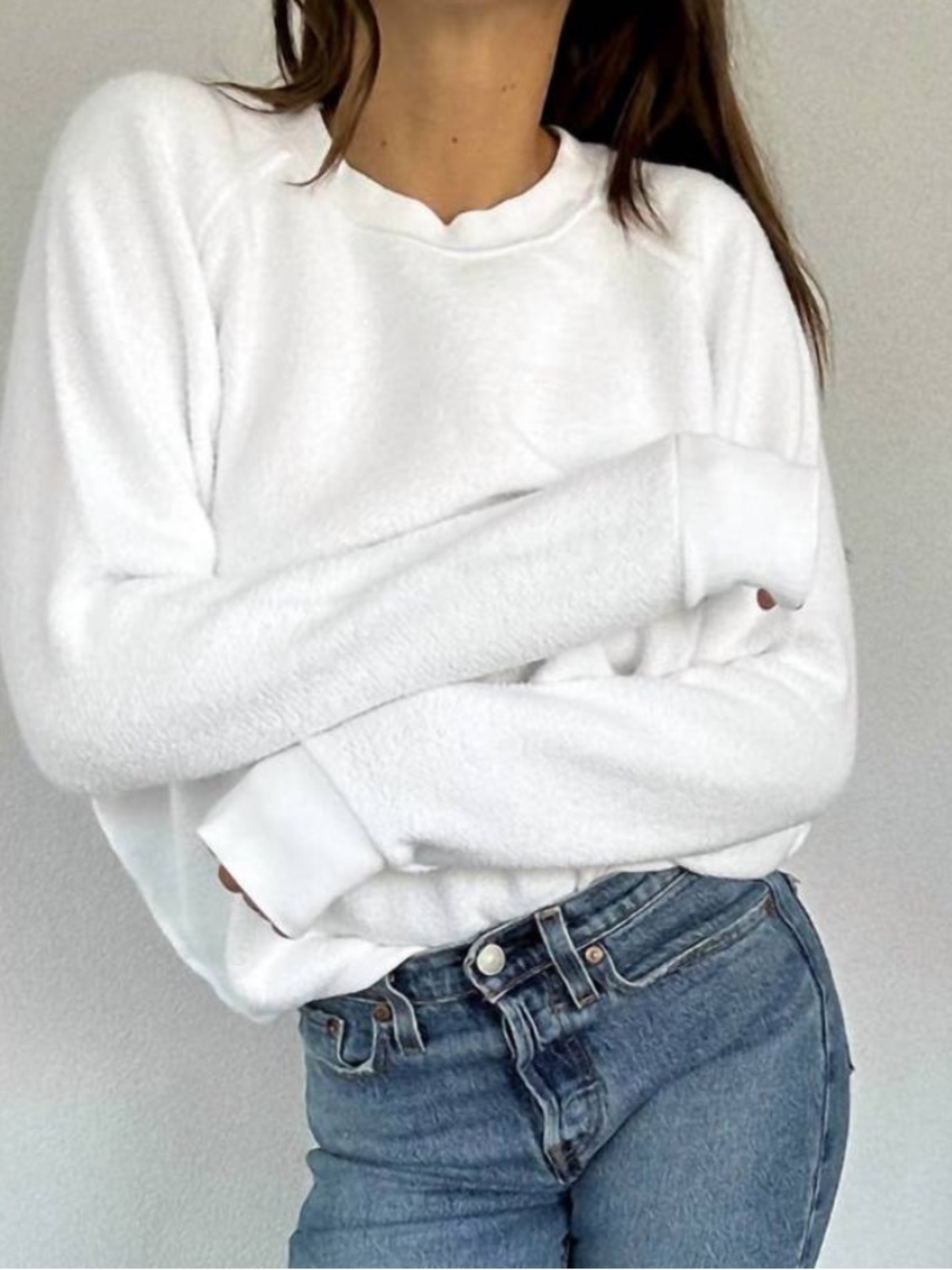 NWT Perfect White Tee Ziggy Reverse Fleece Inside Out Sweatshirt in White Sz S